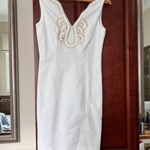 Lilly Pulitzer White Dress with Gold Embroidery